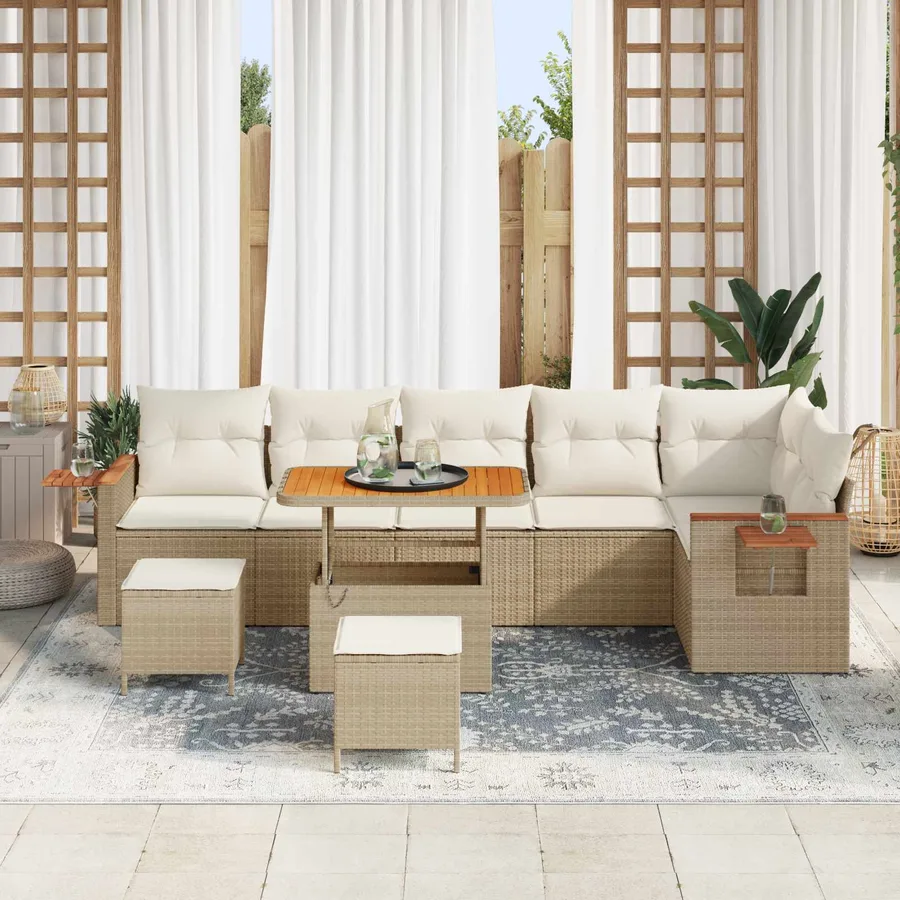 Ensemble de canapé de jardin 9 pcs Beige polyrotin - 3