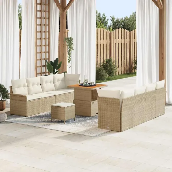 Ensemble de canapé de jardin 11 pcs Beige polyrotin