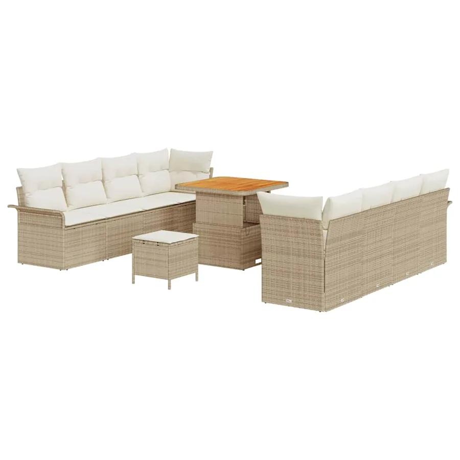 Ensemble de canapé de jardin 11 pcs Beige polyrotin - 2
