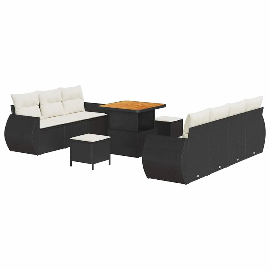 Ensemble de canapé de jardin avec coussin 10 pcs Noir polyrotin - 2