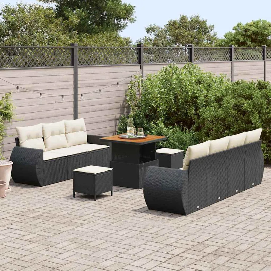 Ensemble de canapé de jardin avec coussin 10 pcs Noir polyrotin - 3