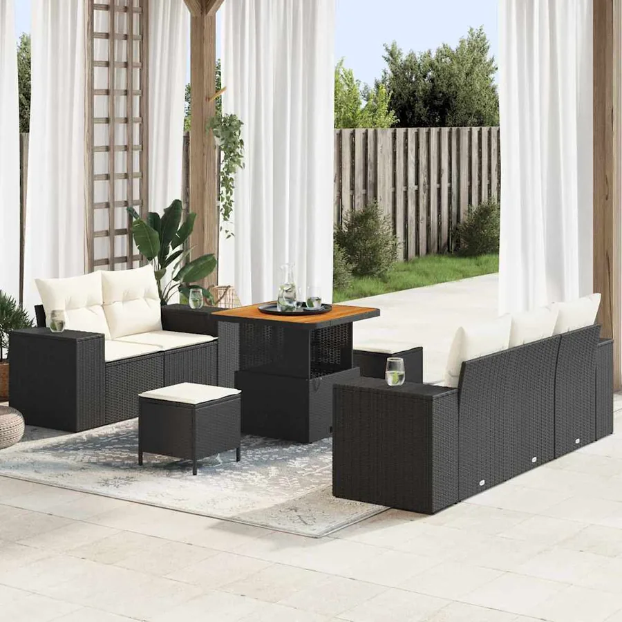 Ensemble de canapé de jardin 8 pcs Noir polyrotin