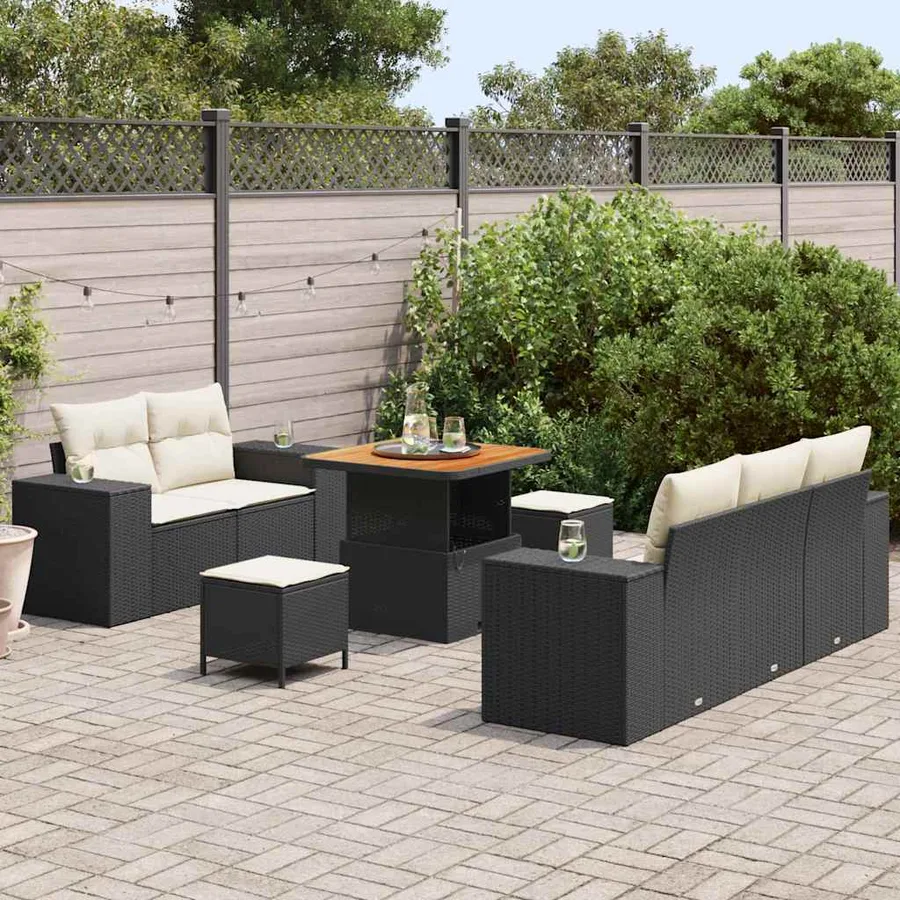 Ensemble de canapé de jardin 8 pcs Noir polyrotin - 3