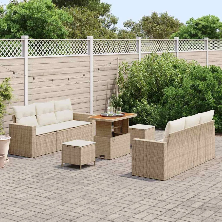 Ensemble de canapé de jardin avec coussin 9 pcs beige et crème - 3