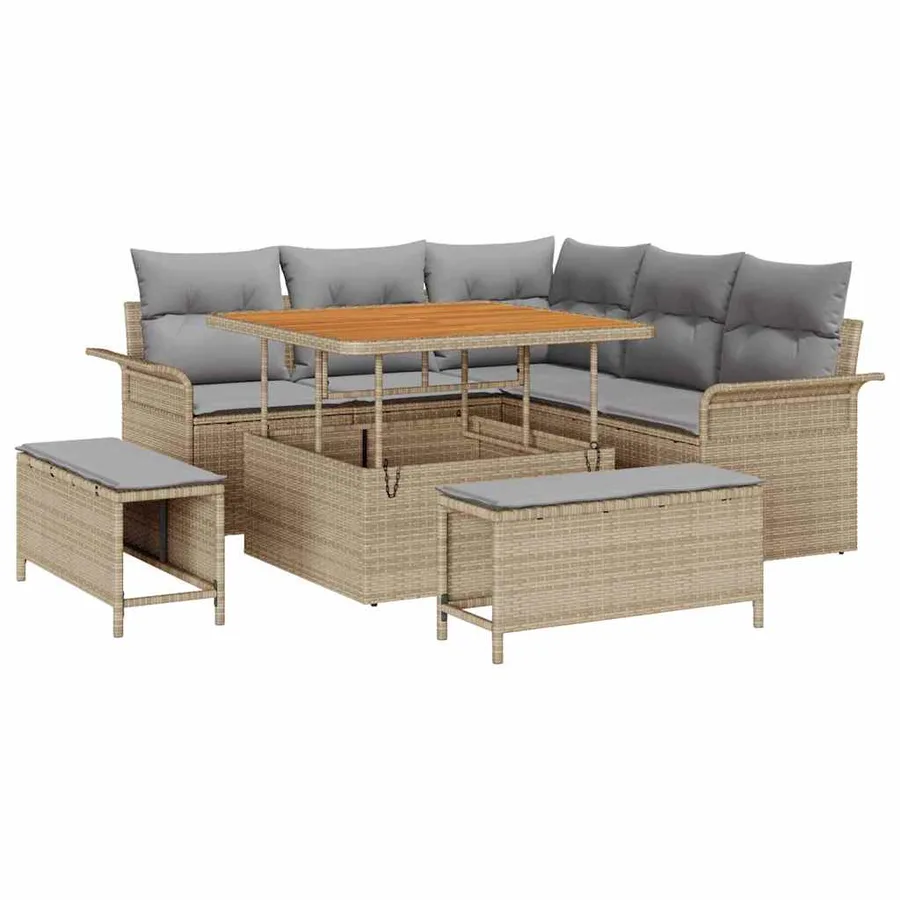 Ensemble de canapé de jardin avec coussin 8 pcs Beige polyrotin - 2