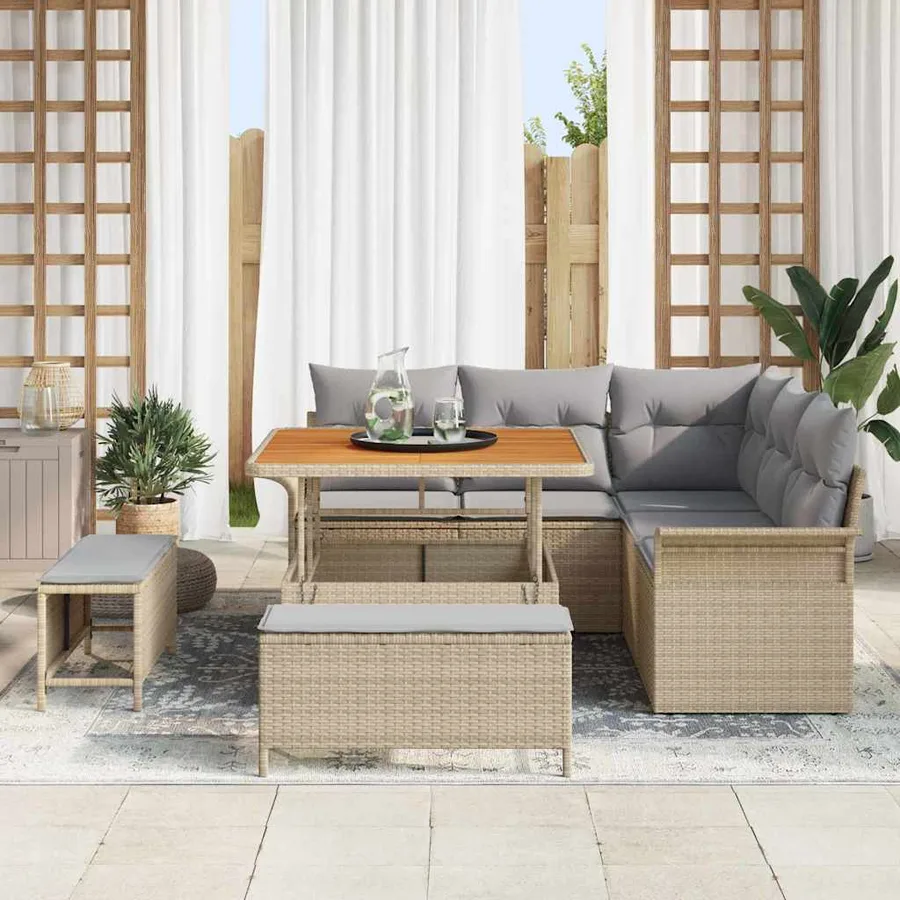 Ensemble de canapé de jardin avec coussin 8 pcs Beige polyrotin - 3