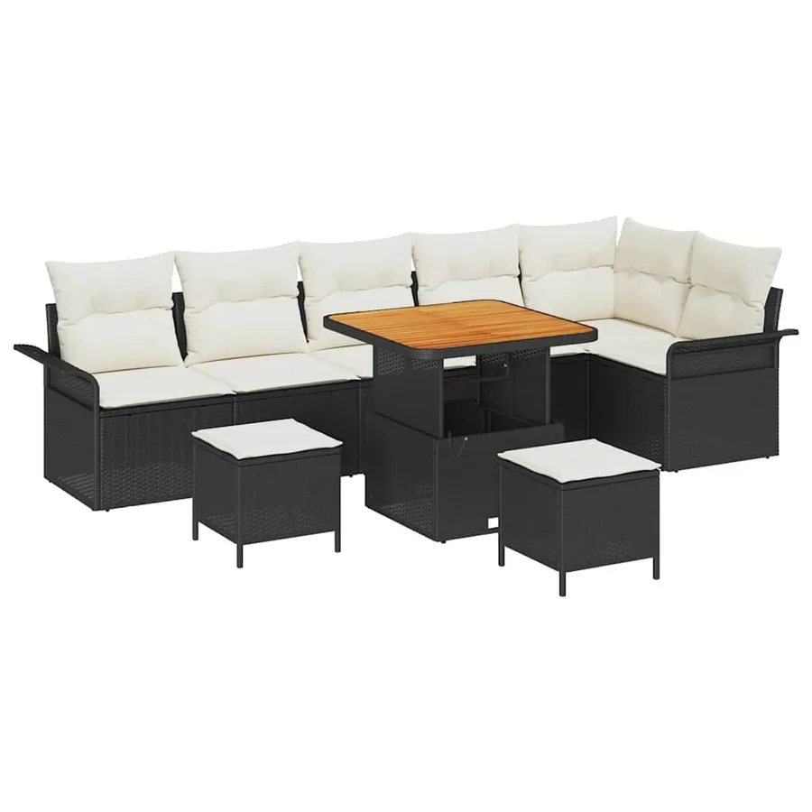 Ensemble de canapé de jardin avec coussin 9 pcs Noir polyrotin - 2