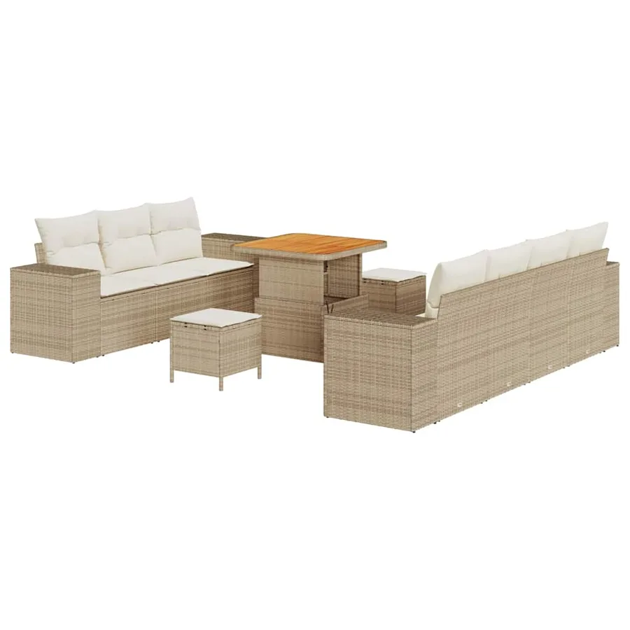 Ensemble de canapé de jardin 10 pcs Beige et crème Poly Rattan - 2