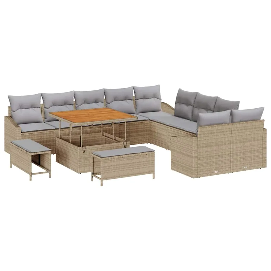 Ensemble de canapé de jardin 13 pcs Beige polyrotin - 2