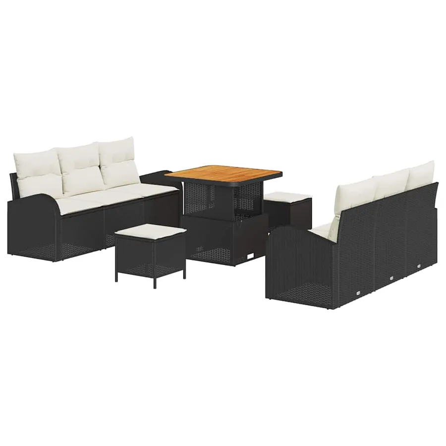 Ensemble de canapé de jardin avec coussin 9 pcs Noir polyrotin - 2