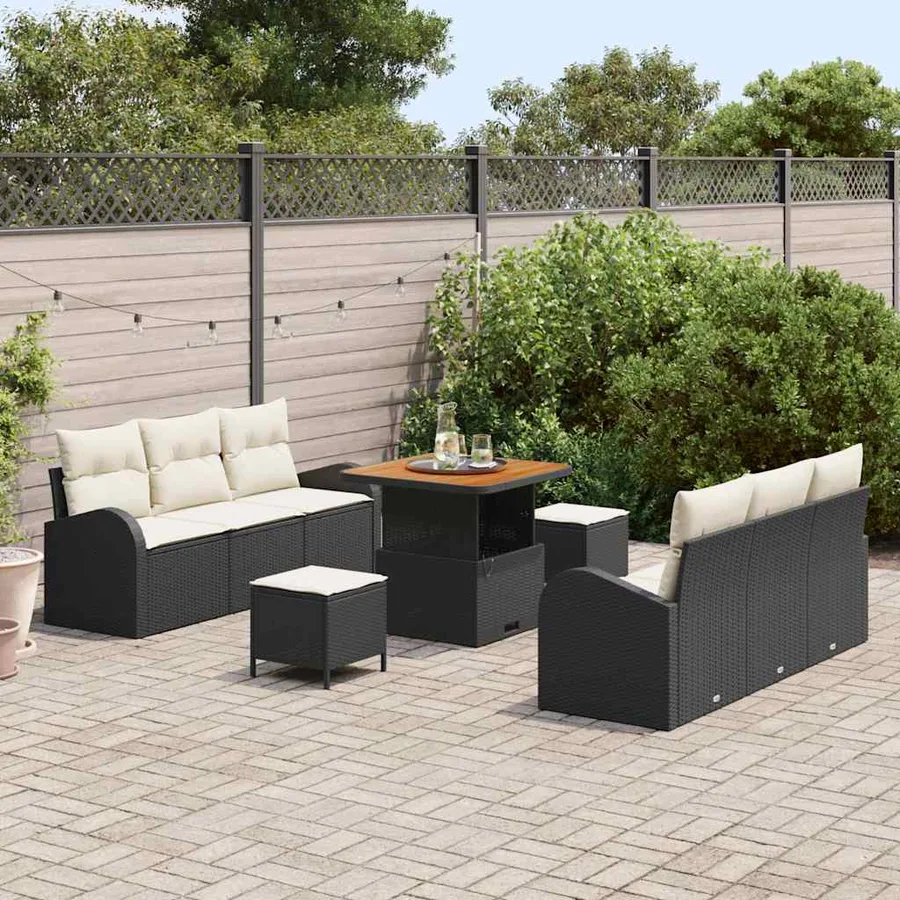 Ensemble de canapé de jardin avec coussin 9 pcs Noir polyrotin - 3