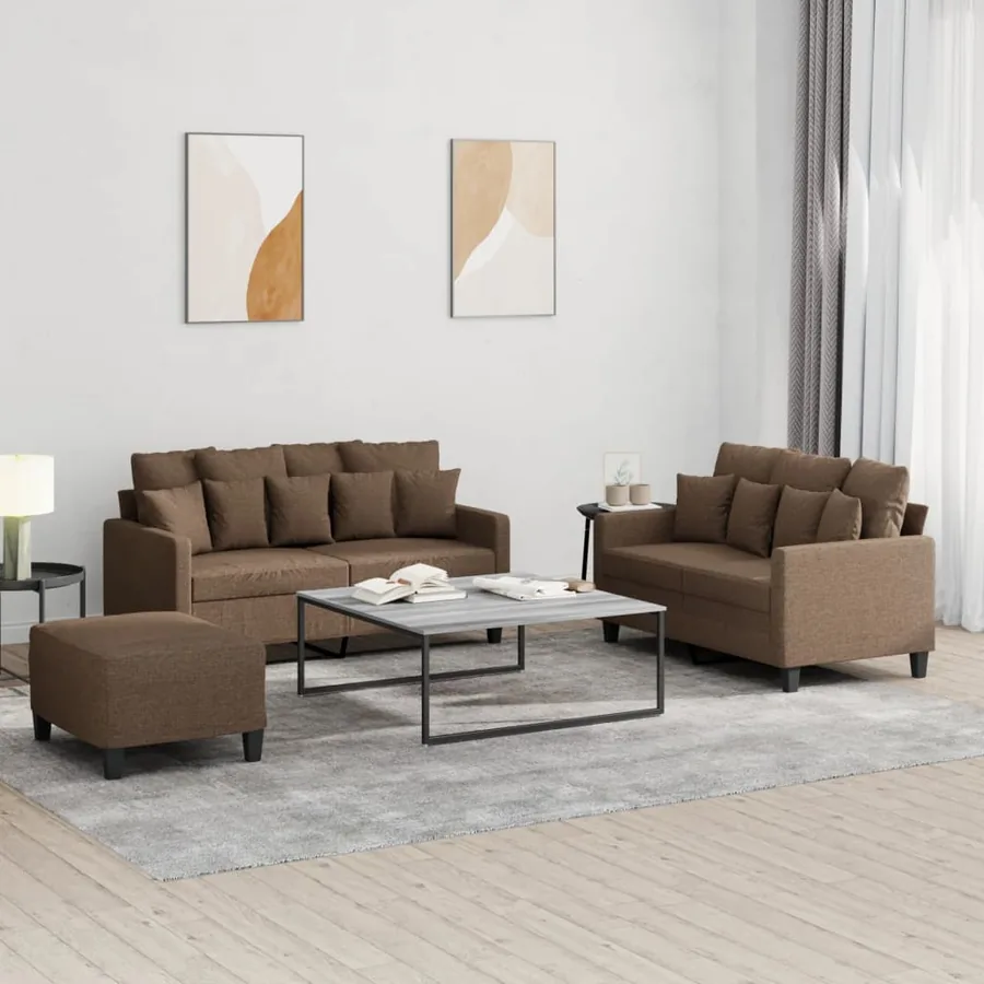 Ensemble de canapés 3 pcs avec coussins Marron Tissu