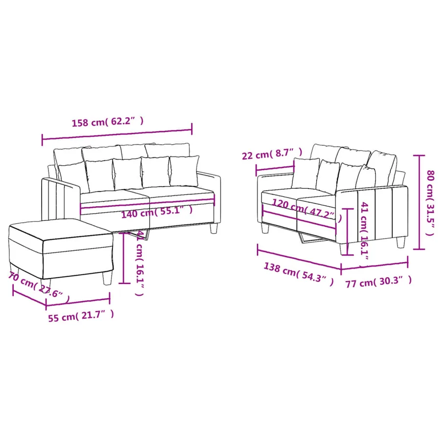 Ensemble de canapés 3 pcs avec coussins Marron Tissu - 9