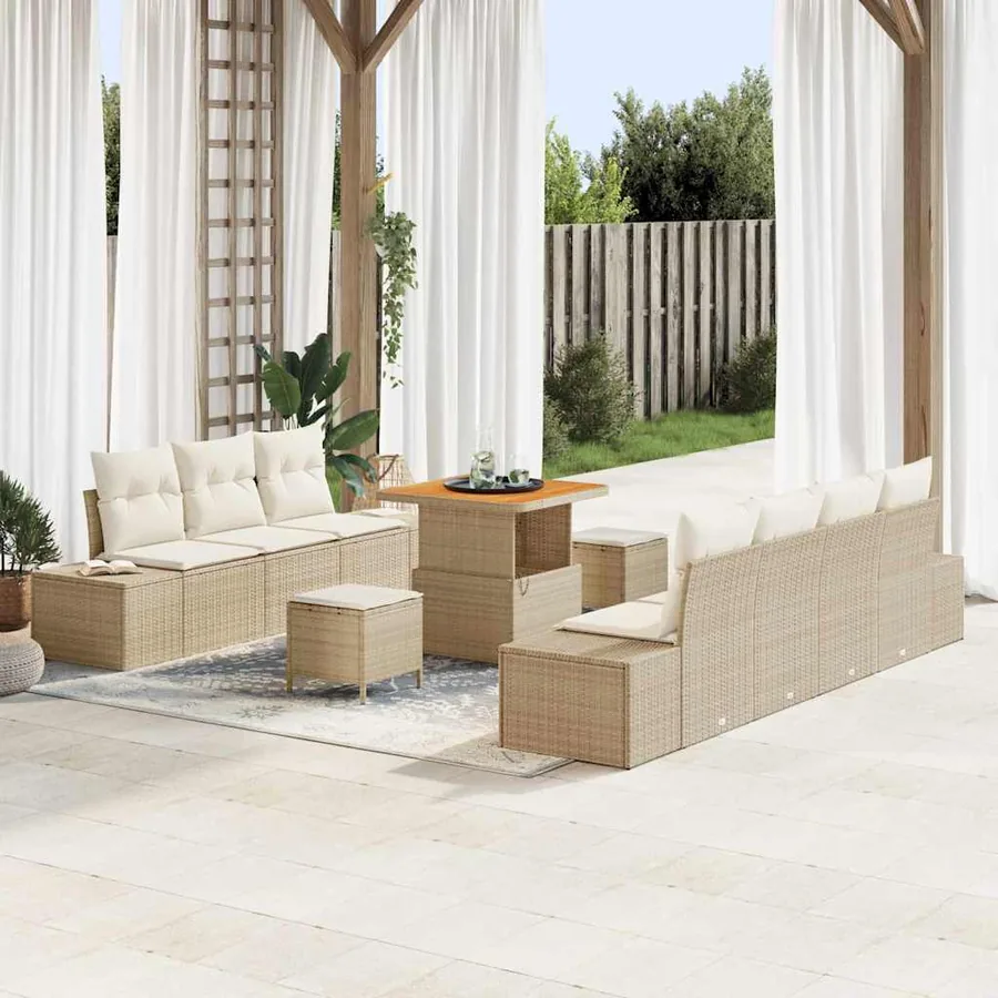 Ensemble de canapé de jardin 10 pcs Beige Poly rotin