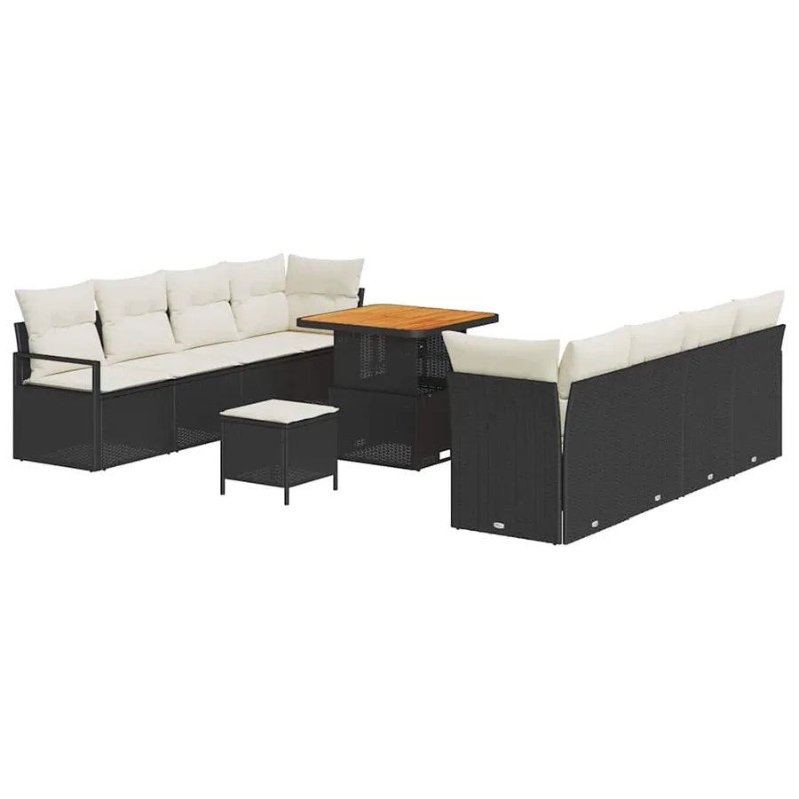 Ensemble de canapé de jardin avec coussin 11 pcs Noir polyrotin - 2