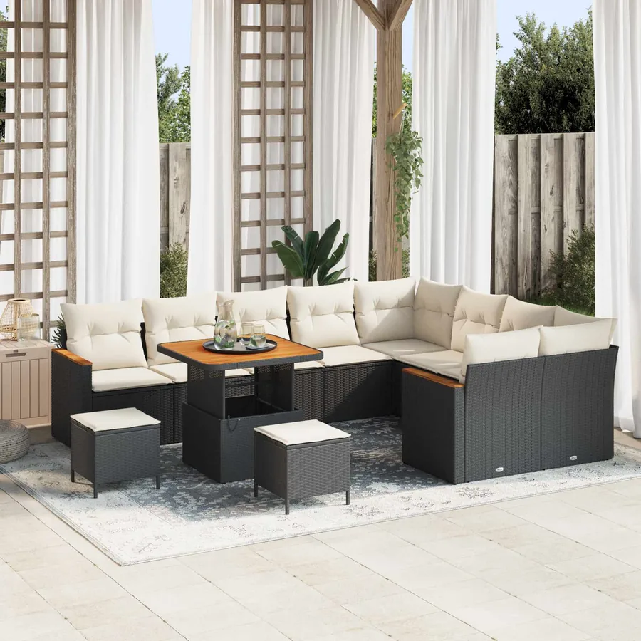 Ensemble de canapé de jardin 12 pcs Noir polyrotin