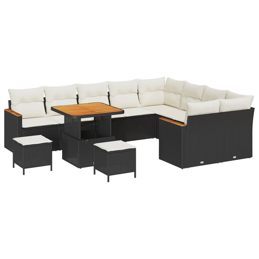 Ensemble de canapé de jardin 12 pcs Noir polyrotin - 2
