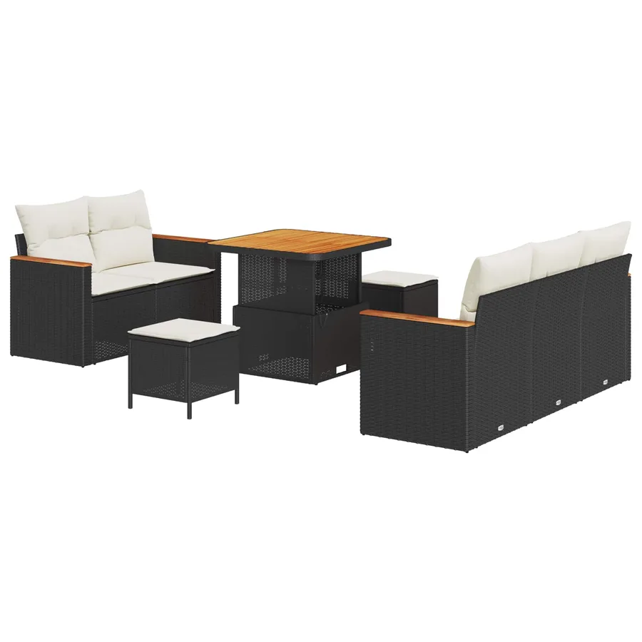 Ensemble de canapé de jardin 8 pcs Noir polyrotin - 2