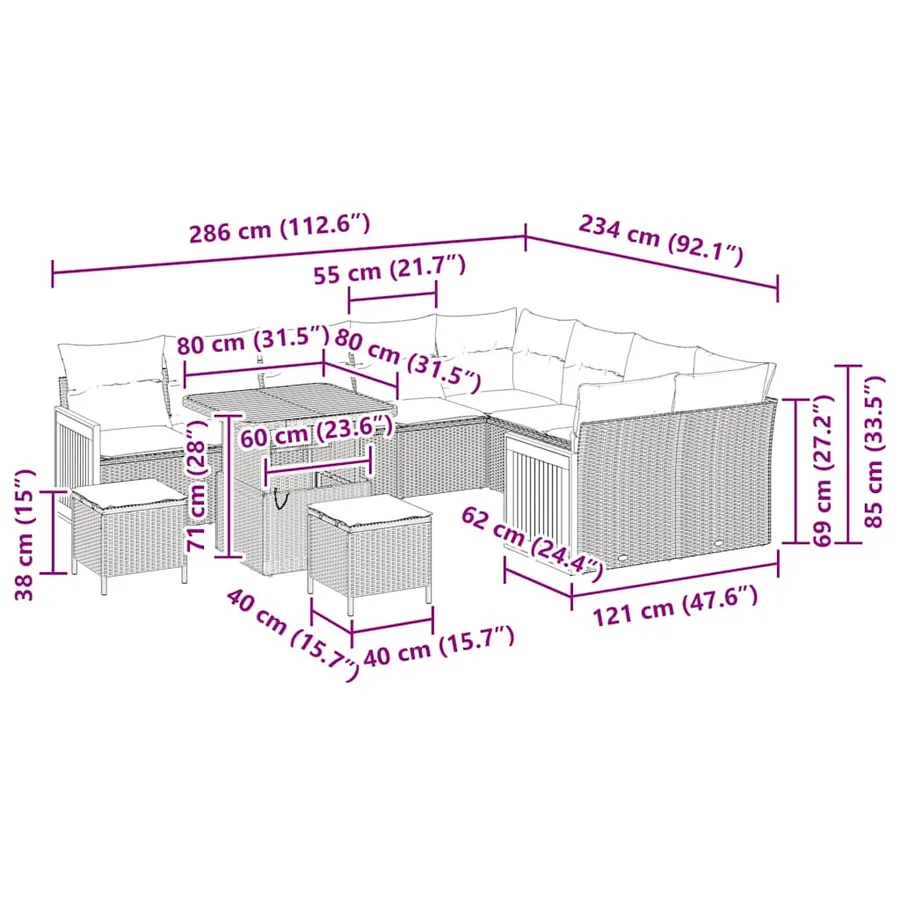 Ensemble de canapé de jardin 13 pcs Noir et Crème polyrotin - 14