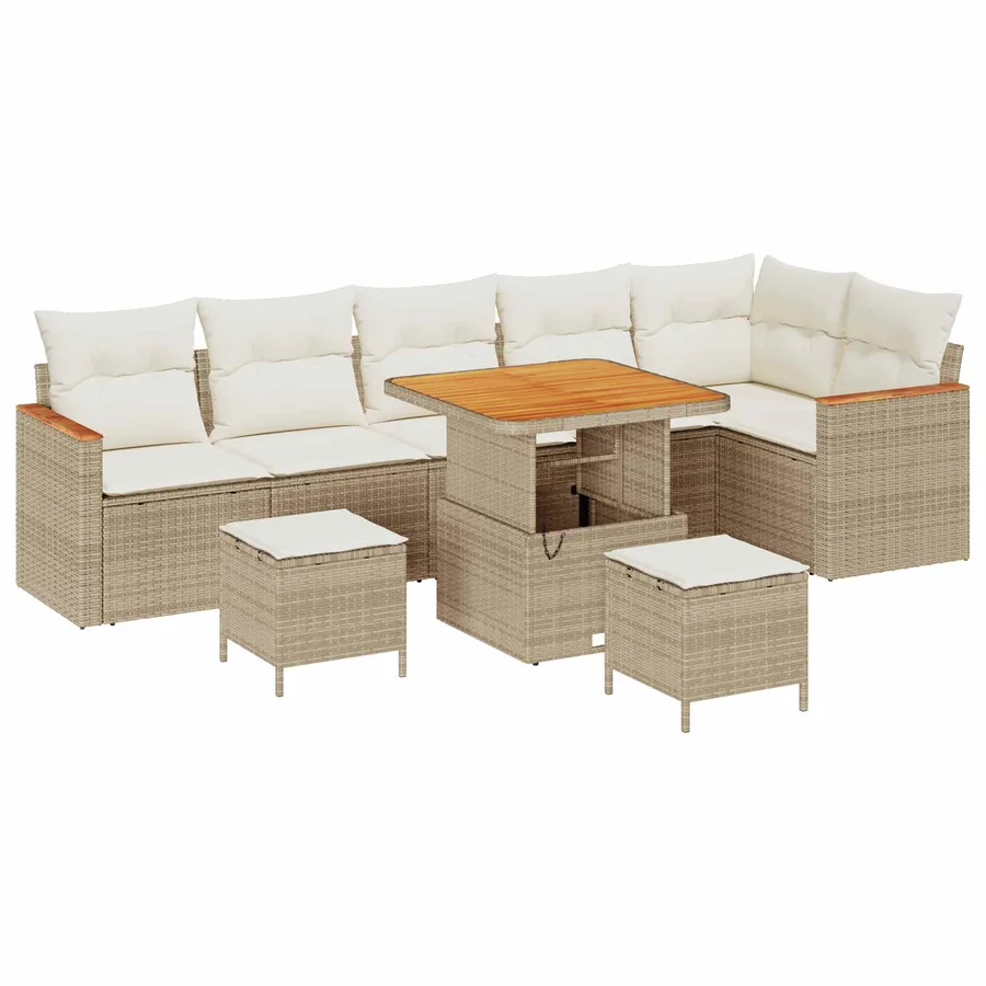 Ensemble de canapé de jardin 9 pcs Beige polyrotin - 2