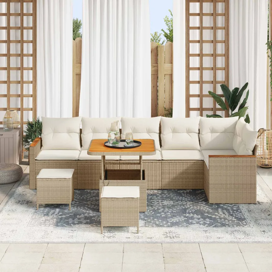 Ensemble de canapé de jardin 9 pcs Beige polyrotin - 3