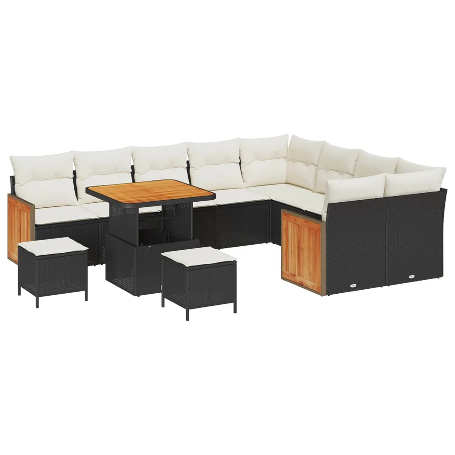 Ensemble de canapé de jardin avec coussin 12 pcs Noir et Crème - 2