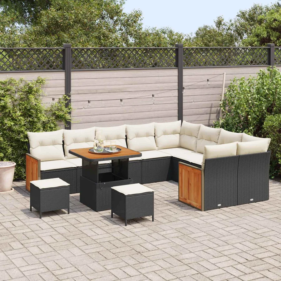 Ensemble de canapé de jardin avec coussin 12 pcs Noir et Crème - 3