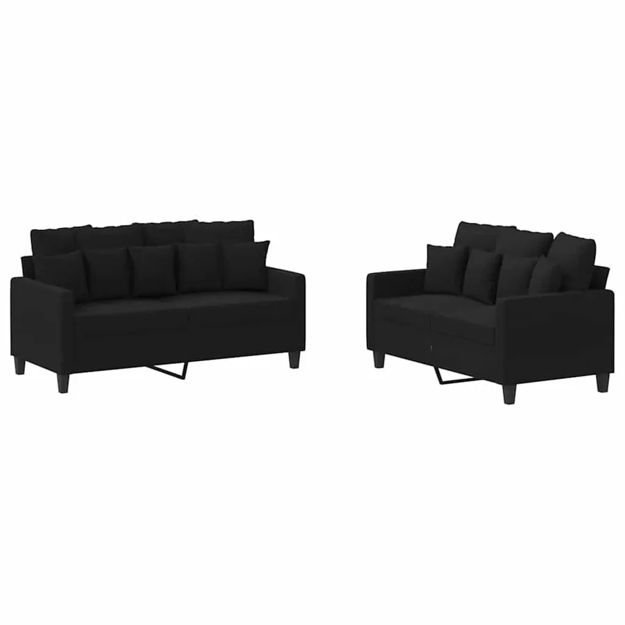 Ensemble de canapés 2 pcs avec coussins Noir Tissu - 2
