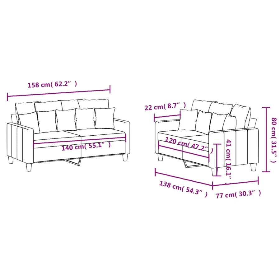 Ensemble de canapés 2 pcs avec coussins Noir Tissu - 7