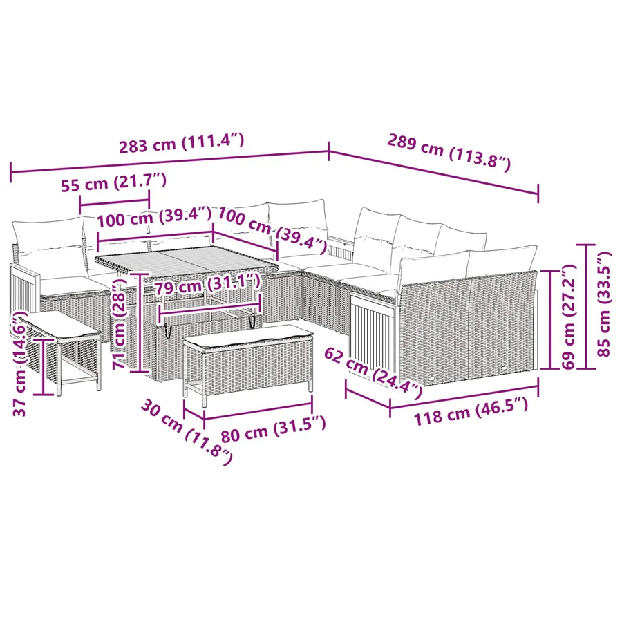 Ensemble de canapé de jardin 13 pcs Beige et Gris clair - 9