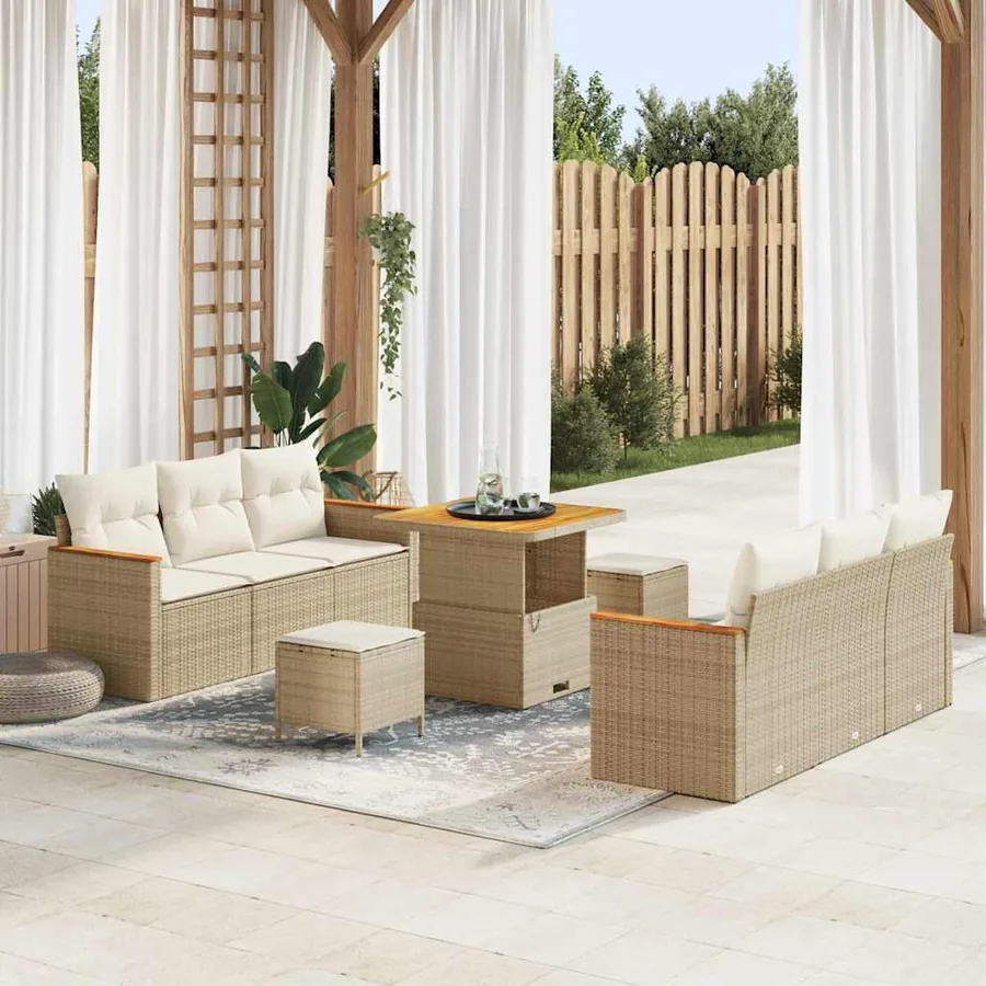 Ensemble de canapé de jardin 11 pcs Beige et crème polyrotin