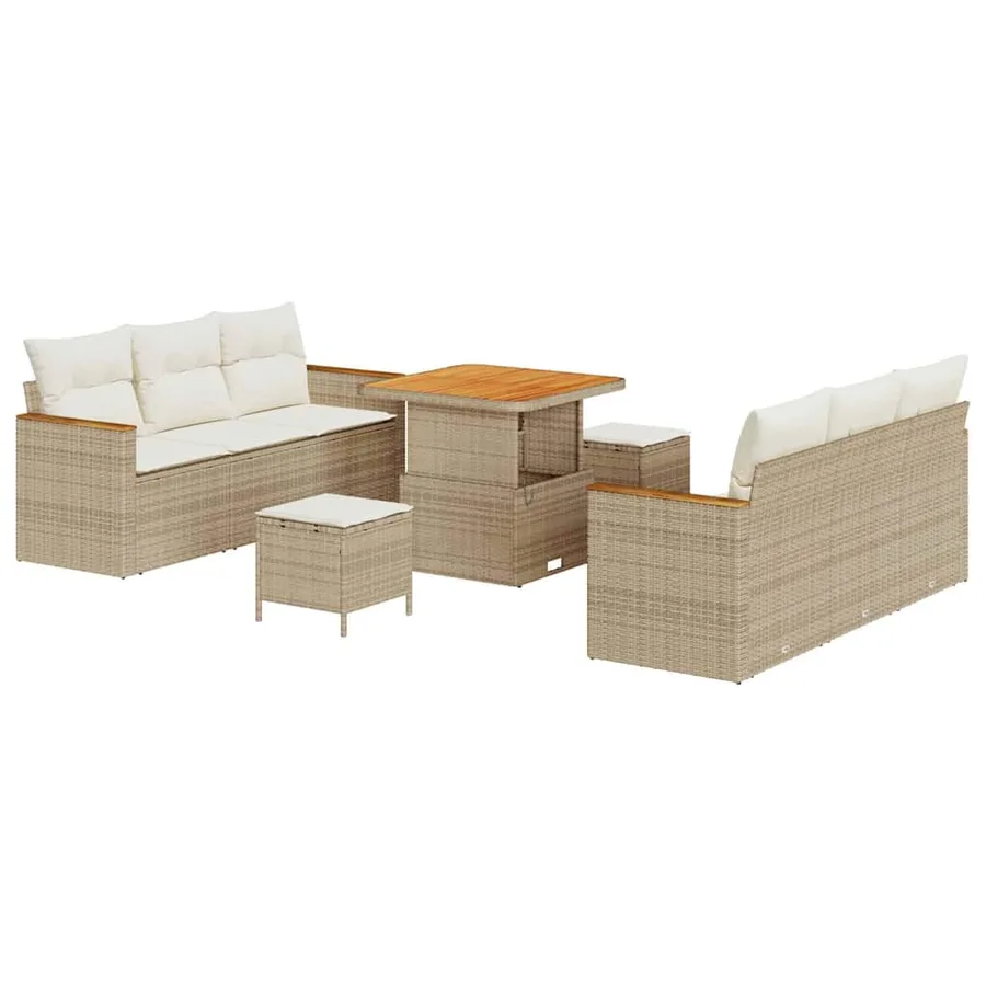 Ensemble de canapé de jardin 11 pcs Beige et crème polyrotin - 2