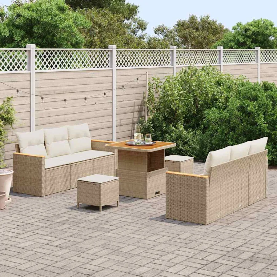 Ensemble de canapé de jardin 11 pcs Beige et crème polyrotin - 3