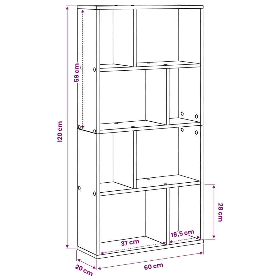 Bibliothèque 8 niveaux 60 x 20 x 120,5 cm Bois d'ingénierie - 10