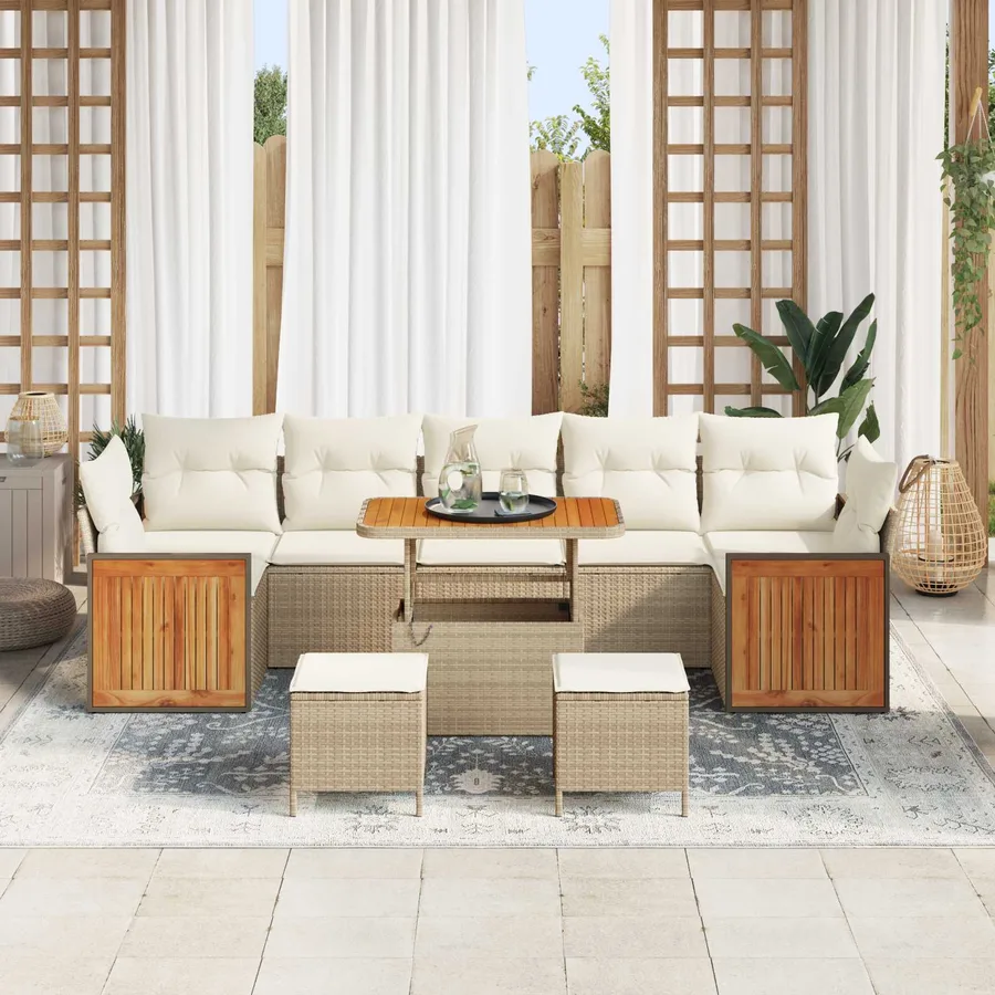 Ensemble de canapé de jardin avec coussin 10 pcs Beige et crème - 3