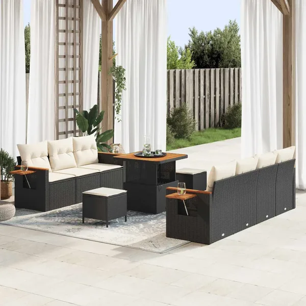 Ensemble de canapé de jardin 10 pcs Noir polyrotin