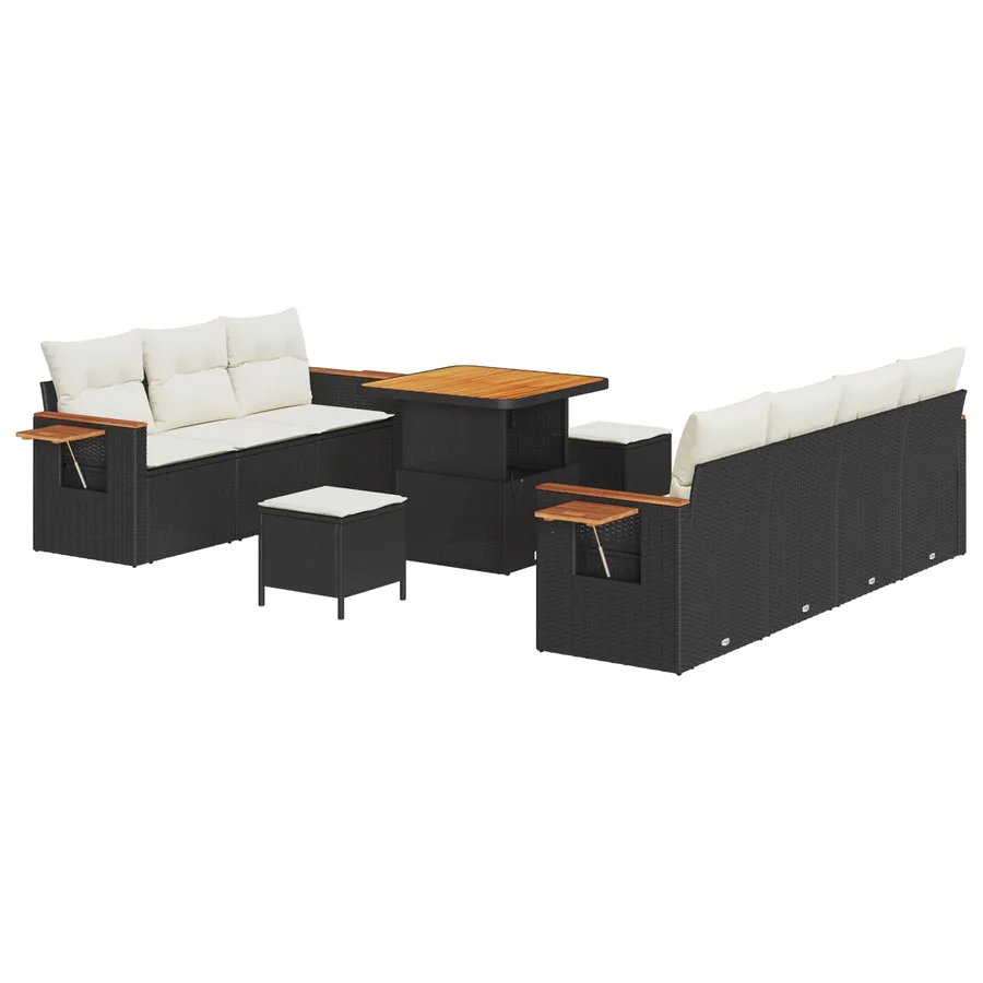 Ensemble de canapé de jardin 10 pcs Noir polyrotin - 2