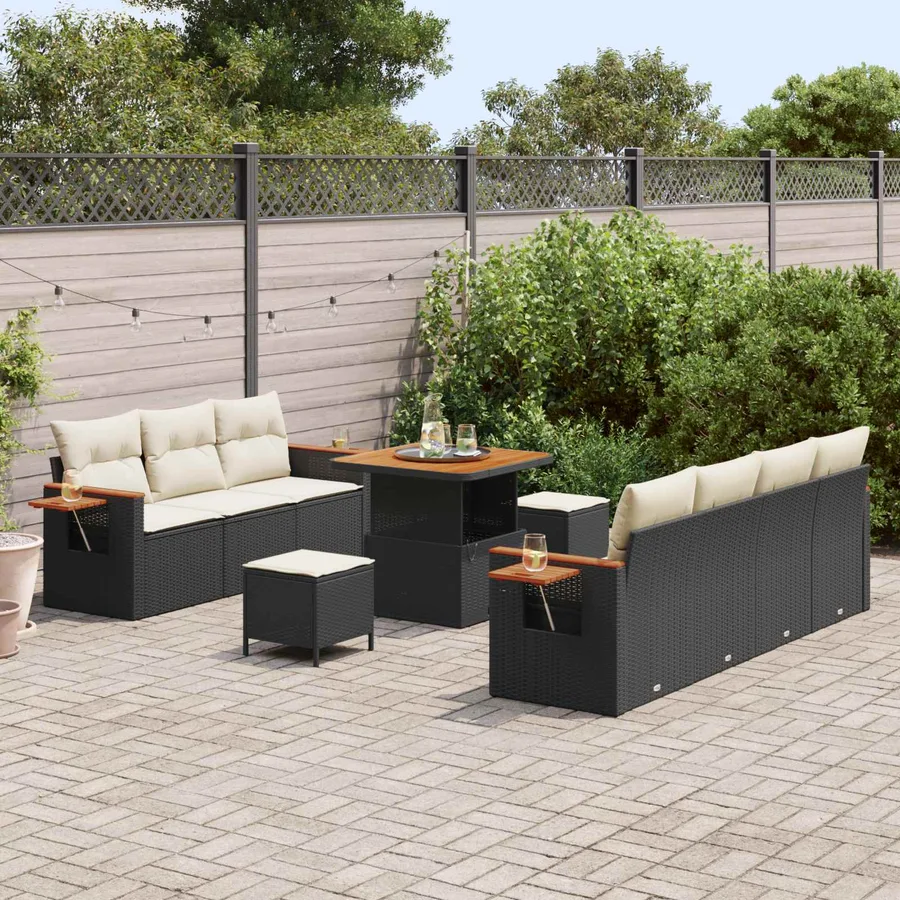 Ensemble de canapé de jardin 10 pcs Noir polyrotin - 3