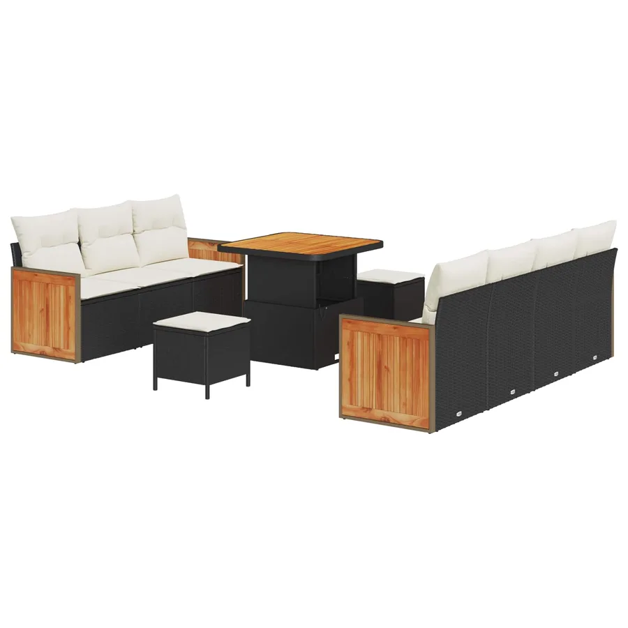 Ensemble de canapé de jardin avec coussin 10 pcs Noir et Crème - 2