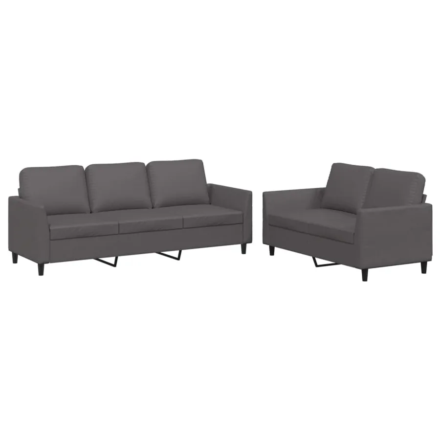 Ensemble de canapés 2 pcs avec coussins Gris Similicuir - 2
