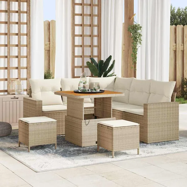 Ensemble de canapé de jardin 9 pcs Beige et crème polyrotin