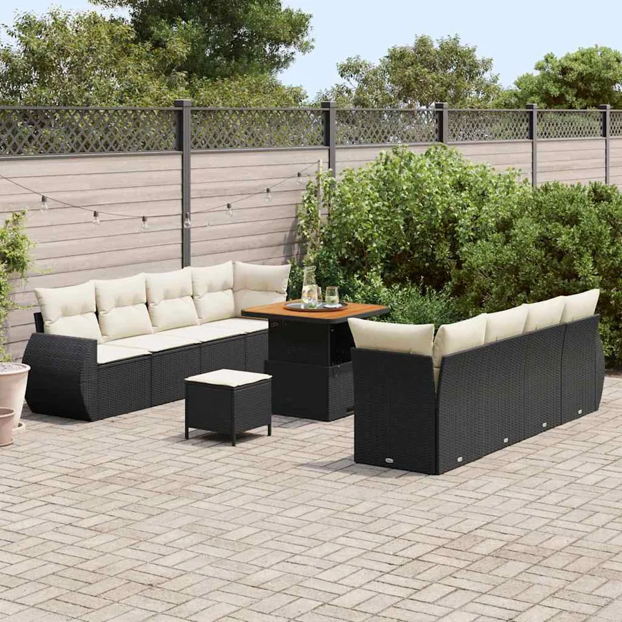 Ensemble de canapé de jardin 11 pcs Noir Poly rotin - 3