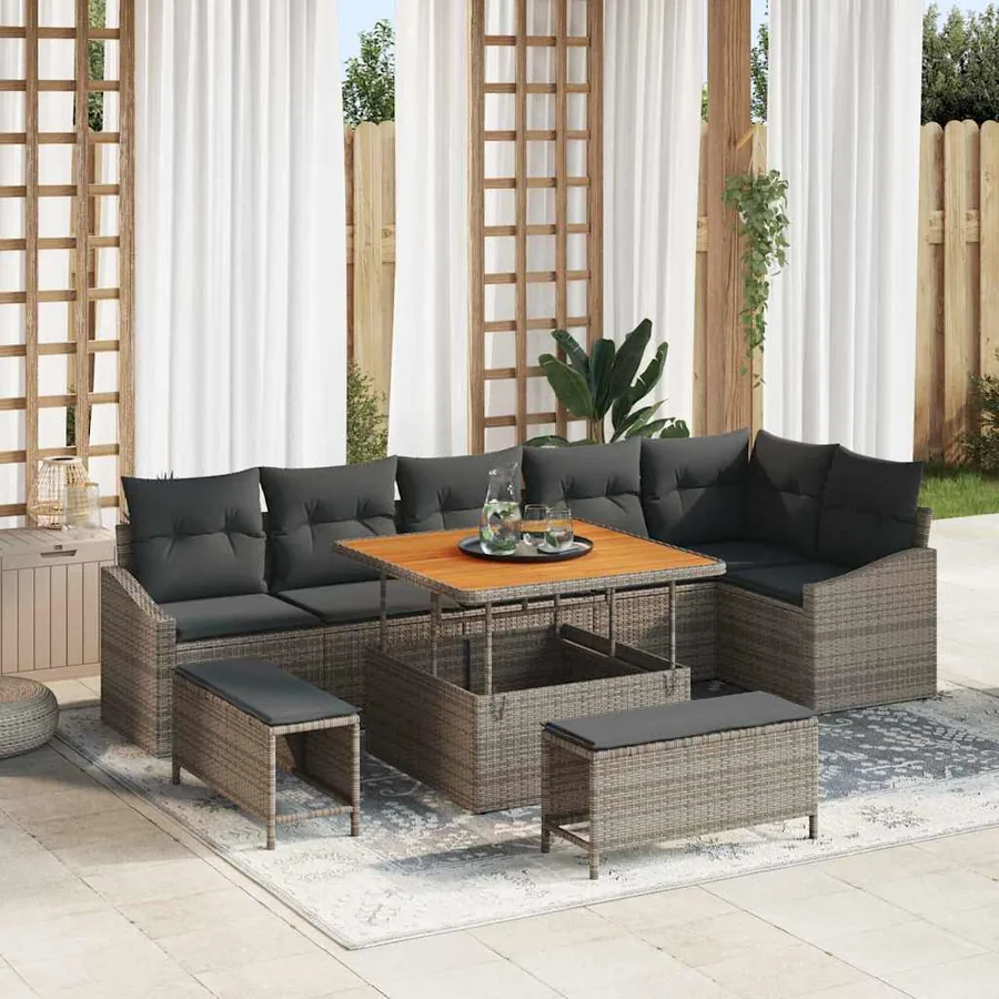 Ensemble de canapé de jardin avec coussin 9 pcs Gris polyrotin