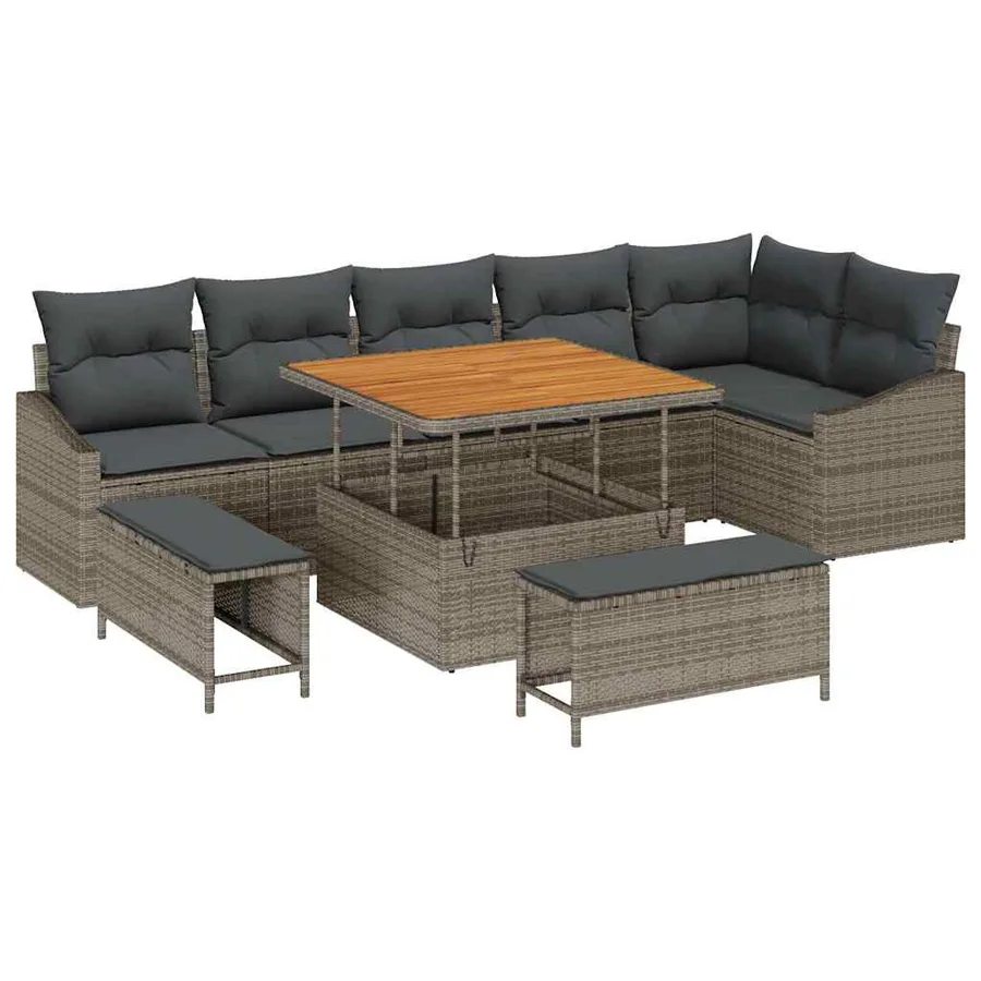 Ensemble de canapé de jardin avec coussin 9 pcs Gris polyrotin - 2