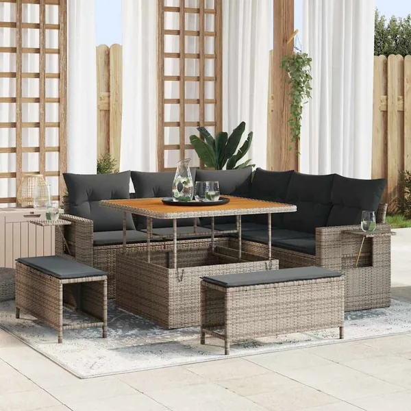 Ensemble de canapé de jardin avec coussin 8 pcs Gris polyrotin