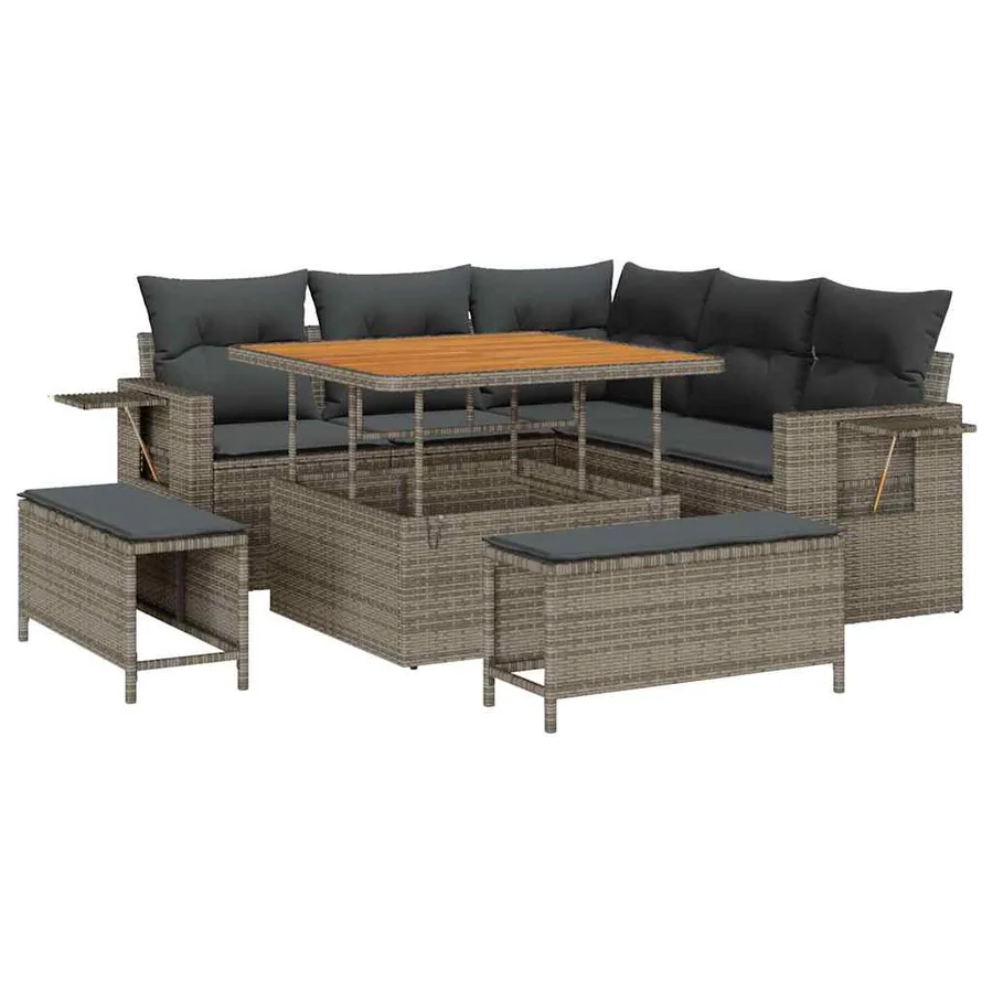 Ensemble de canapé de jardin avec coussin 8 pcs Gris polyrotin - 2