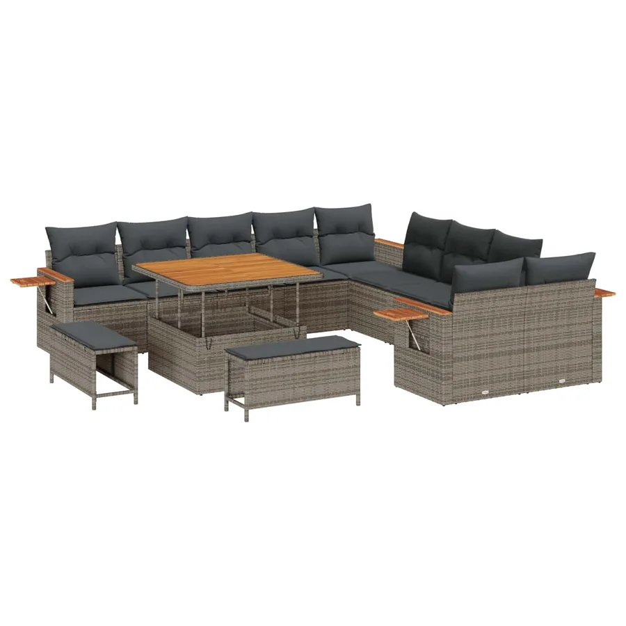 Ensemble de canapé de jardin 13 pcs Gris polyrotin - 2