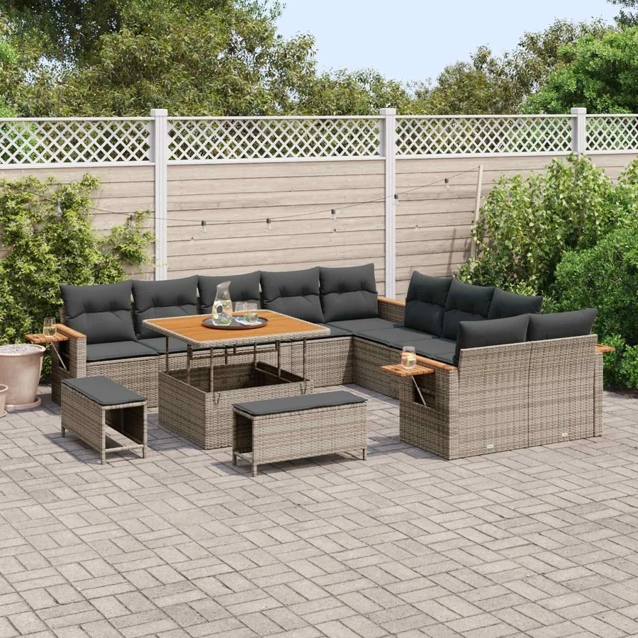 Ensemble de canapé de jardin 13 pcs Gris polyrotin - 3