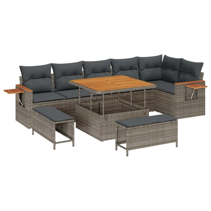 Ensemble de canapé de jardin 9 pcs Gris polyrotin - 2