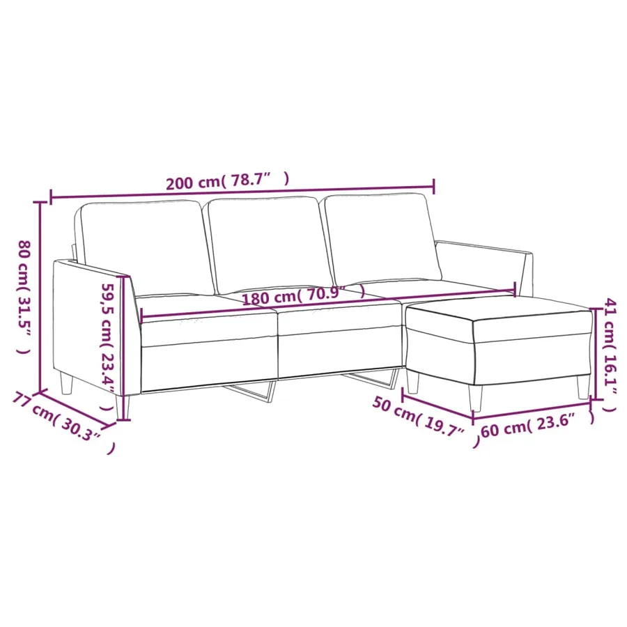 Canapé à 3 places avec repose-pieds Crème 180 cm Similicuir - 7
